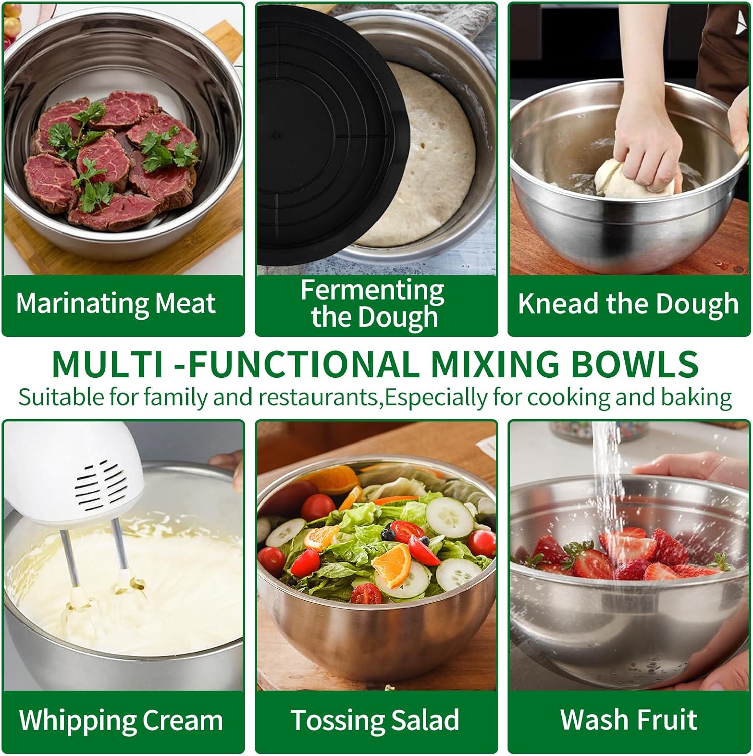 Mixing Bowls Set, 25PCS Stainless Steel Mixing Bowl with Lid Set, Large Nesting Bowls 7, 4.5, 3,2, 1.5QT, Measuring Cups and Spoons Baking Utensils Metal Bowl for Kitchen Prep